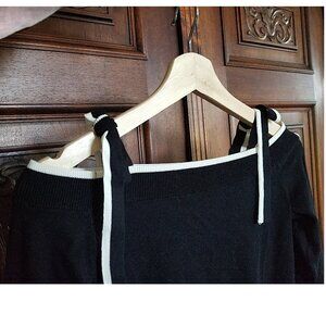 NWT Off-the-Shoulder Sweater with Ribbon Tie Straps